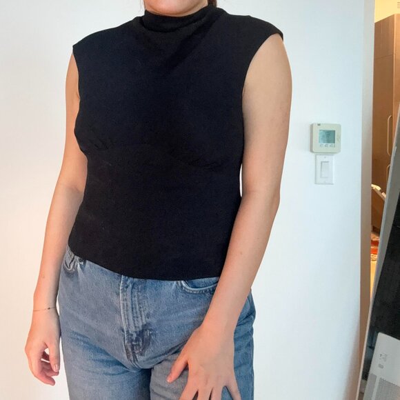 REFORMATION - Black Mock Neck Blouse (Size 6) - Picture 2 of 6